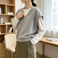 批发时尚<b class='q'>宽松</b>慵懒风V领马甲背心女2026韩版秋季内搭外穿显瘦无袖上衣