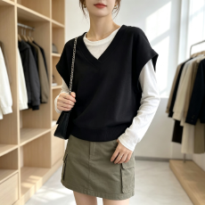 批发时尚<b class='q'>宽松</b>慵懒风V领马甲背心女2026韩版秋季内搭外穿显瘦无袖上衣
