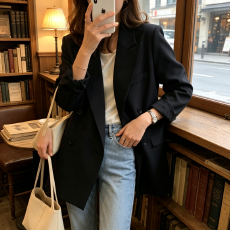 批发新款黑色西服外套女2026<b class='q'>秋</b>冬时尚韩版显瘦洋气百搭中长网红小西服