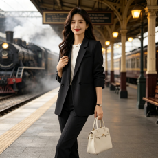 批发春<b class='q'>秋</b>新款设计感时尚休闲西装外套女侧开叉百搭小个子气质西服上衣