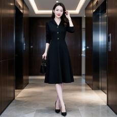 批发2026春装长袖连衣裙女中长款春秋季新款大码修身<b class='q'>显瘦</b>中长款小黑裙