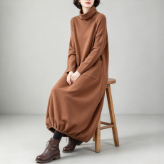 批发长袖<b class='q'>连衣裙</b>女2026春秋新款女装复古<b class='q'>高领</b>大码宽松显瘦中长款裙子