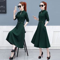 批发2026春秋长袖连衣裙女新款春装韩版时尚<b class='q'>中长款</b>气质显瘦V领A字裙子