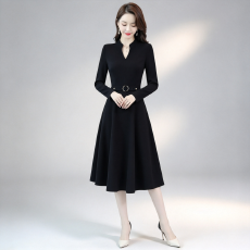 批发2026春秋长袖连衣裙女新款春装韩版时尚<b class='q'>中长款</b>气质显瘦V领A字裙子