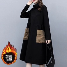 批发薄款/加绒 复古文艺连衣裙女加厚春秋冬新款过膝裙子<b class='q'>中长款</b>打底裙