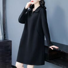 批发大码洋气女装连衣裙胖妈妈气质<b class='q'>秋</b>季新款休闲减龄时尚翻领显瘦衣裙