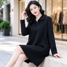 批发大码洋气女装连衣裙胖妈妈气质<b class='q'>秋</b>季新款休闲减龄时尚翻领显瘦衣裙