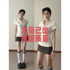 批发简约<b class='q'>气质</b>V领正肩POLO衫t恤夏季修身收腰翻领运动网球服短袖上衣女