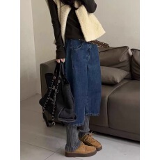 批发小众做旧设计牛仔薄绒八分裤女高腰显瘦牛仔中长裤百搭休闲2025冬