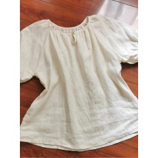 批发杏色亚麻<b class='q'>衬衣</b><b class='q'>女</b>夏季2025新薄款法式圆领别致独特小衫