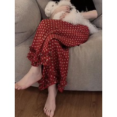 批发复古风红色波点花边<b class='q'>裤</b>女2026夏季新款小众时髦宽松薄款阔腿九分<b class='q'>裤</b>