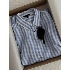 批发清仓捡漏~牛X货 巨炸裂！今年流行的气质蓝色条纹高支亚麻衬衫女