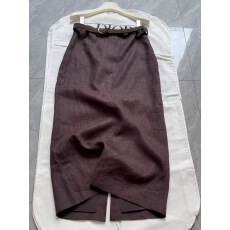 批发<b class='q'>复古</b>咖色亚麻半身裙女夏季新款时尚高腰后开叉直筒半裙