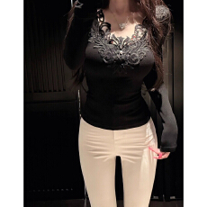 批发已出货 纯欲蕾丝<b class='q'>v领</b>内搭上衣女辣妹洋气修身显瘦