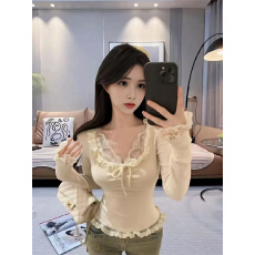 批发已出货 纯欲辣妹<b class='q'>v领</b>上衣女秋冬小香风打底衫