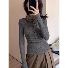 已出货 莫代尔秋冬季打底衫复古毛毛领长袖T恤