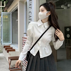 批发已出货 收腰<b class='q'>白色</b><b class='q'>衬衫女</b>设计感小众短款衬衣长袖上衣修身jk制服