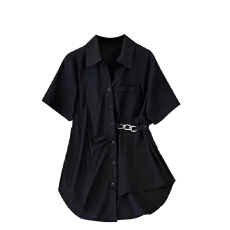 批发已出货 原版做工大码女装POLO领短袖<b class='q'>衬衫</b>女<b class='q'>夏季</b>不规则收腰显