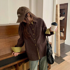 批发已出货 <b class='q'>格子</b>衬衫女款叠穿内搭长袖法式上衣独特超好看衬衫