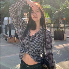 批发已出货 长袖<b class='q'>格子</b>衬衫<b class='q'>外套</b>女春季新款设计感小众韩系气质衬衣宽松