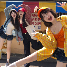 批发已出货 【ALITTLE 乱糟糟】彩色<b class='q'>格子</b>刺绣长袖衬衫宽松百搭