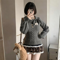 批发已出货<b class='q'>日系</b>古早兔耳朵学院风甜美粉色毛衣女秋冬季套头修身收腰