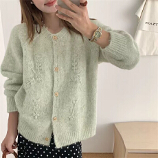 批发已出货韩系提花单排<b class='q'>木</b>扣针织开衫春秋季甜美宽松宽松显瘦百搭上