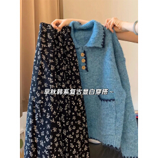 批发已出货<b class='q'>日系</b>甜美撞色花边POLO领针织衫秋装新款慵懒休闲百搭复古