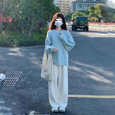 批发已出货秋冬奶蓝色<b class='q'>日系</b>温柔风麻花毛衣女冬