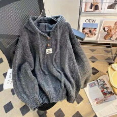 批发已出货<b class='q'>日系</b>洋气连帽加厚卫衣毛衣女秋冬季宽松软糯慵懒风抽绳针