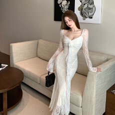 批发已出货法式高级蕾丝拼接<b class='q'>露背</b><b class='q'>连衣裙</b>女春秋新款气质显瘦性感包臀