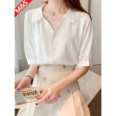 批发白色雪纺衬衫女2026<b class='q'>夏季</b>新款轻奢高级感短袖白衬衣职业正装上衣v
