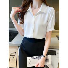 批发夏季新款白色衬衫女短袖小个子通勤衬衣百搭面试正装<b class='q'>职业</b>小衫上衣