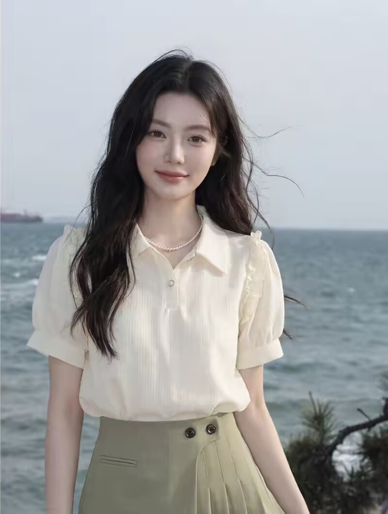 고급 센스 품격 POLO 칼라 셔츠 2026 여름 새로운 거품 소매 캐주얼 반팔
