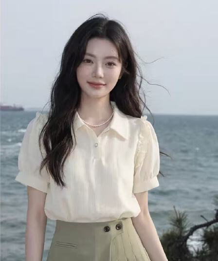 고급 센스 품격 POLO 칼라 셔츠 2026 여름 새로운 거품 소매 캐주얼 반팔