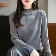 批发半高领重工烫钻针织打底衫女2026新款春秋<b class='q'>大码</b>女装上衣秋冬毛衣