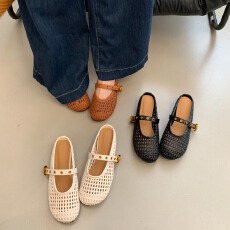 批发法式复古编织镂空包头半拖隐形内增5cm