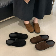批发<b class='q'>韩版</b>复古磨砂皮粗跟半包拖外穿一脚蹬通勤穆勒鞋