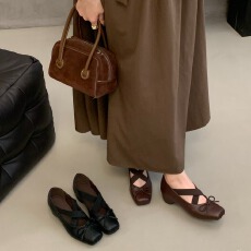 批发内增高芭蕾舞鞋女2025新款猪鼻蝴蝶结粗跟气质单鞋舒适玛丽珍