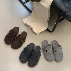 批发新款厚底勃肯单里毛鞋2025<b class='q'>秋</b>冬韩版一字半拖毛毛鞋外穿平底博肯