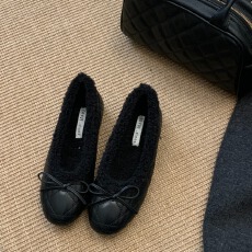 批发<b class='q'>秋</b>冬新款一脚蹬法式圆头蝴蝶结菱格加绒内增3cm小香风单鞋