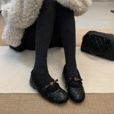 批发<b class='q'>秋</b>冬新款金属扣山茶花法式圆头菱格加绒内增3cm小香风单鞋