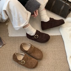 批发新款厚底加绒丑萌大头鞋2025<b class='q'>秋</b>冬内增4cm加绒轻便全包勃肯鞋