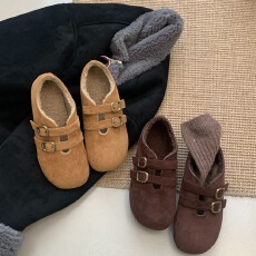 批发复古圆头双扣带平底勃肯鞋2025<b class='q'>秋</b>冬加绒森系丑毛毛毛保暖棉鞋