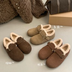 批发牛皮版- 厚底2cm加绒勃肯鞋2025<b class='q'>秋</b>冬新款懒人一脚蹬全包鞋