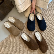 批发牛皮版- 厚底3cm加绒勃肯鞋2025秋<b class='q'>冬</b>新款懒人一脚蹬包拖