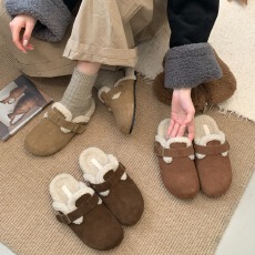 批发牛皮版- 厚底3cm加绒勃肯鞋2025秋<b class='q'>冬</b>新款百搭懒人一脚蹬包拖