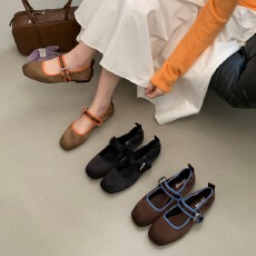 批发法式复古玛丽珍单鞋2026新款绸缎圆头浅口一字芭蕾舞平底鞋