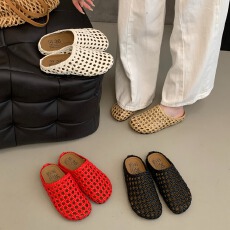 纯手工编织网面包头拖2026夏款透气软糯脚感厚底勃肯拖