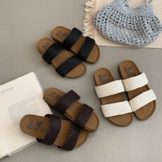 韩国小众纯手工编织网面拖2026夏款软糯脚感厚底勃肯拖鞋